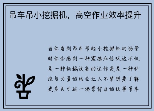 吊车吊小挖掘机，高空作业效率提升