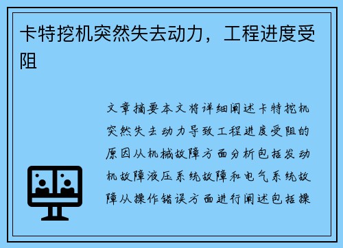 卡特挖机突然失去动力，工程进度受阻